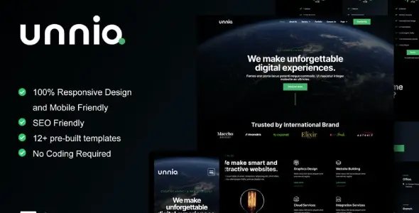 Unniq – Dark Digital Creative Agency Elementor Template Kit